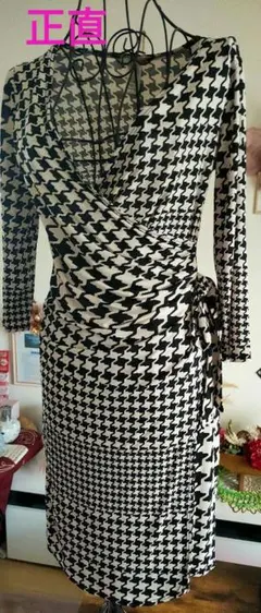 ワンピース✨ハウンドトゥース柄 ラップワンピース 長袖