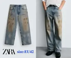 ☆新品/ドイツ輸入品/ZARA/ウォッシュ転写プリントバギーデニム/31