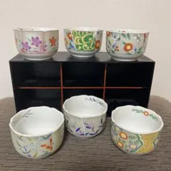 吾山窯　美濃焼　銀彩花草絵変わり小鉢　6客揃　木箱付