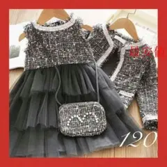2021年最新120cmブラックジャケットフォーマルワンピースツイードセット0