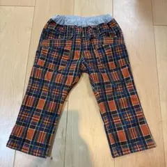 ラグマート　オレンジ青チェック柄長ズボン 90cm
