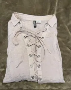 【超美品】H&M＊くすみピンク編み上げシアーシャツ(長袖)＊送料込匿名配送