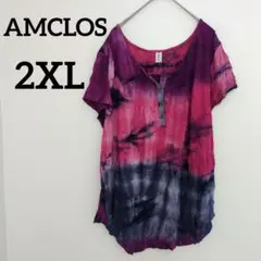 送料込❤AMCLOS 【2XL】半袖Tシャツグラデーション 派手可愛い シャツ