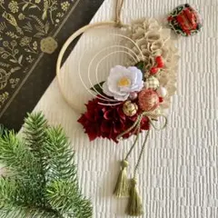 布リース　お正月リース　ハーフムーン/ナチュラルインテリア