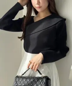 NICE CLAUP 韓国っぽアシンメトリーニット　ブラック grl