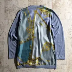 VERSACE ヴェルサーチ シルク スカーフ柄 切り替え コットンカーディガンのサムネイル