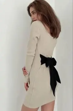 GYDA バックリボン テレコミニワンピース ベージュ