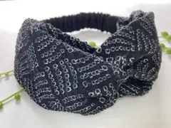 着物ヘアクロスターバン　黒地絞り市松柄　普通サイズ
