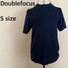 【Doublefocus】ハイネック半袖ニットトップス/シンプル/無地/ネイビー