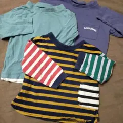 ボーダー柄 長袖カットソー3枚セット 90cm& 80cm