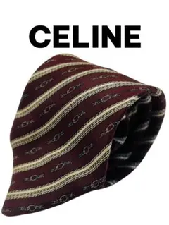 ⭐ビジネス向け⭐　CELINE バーガンディ ストライプ シルクネクタイ