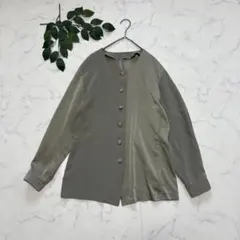 8048✾マダムハナイ✾ノーカラーブラウス【9】カーキグレー/くるみ/ジャケット