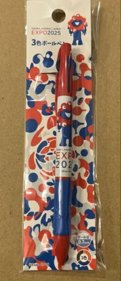 EXPO2025（ミャクミャク） ボールペンとバッジセット（未開封、非売品） 透明のミャクミャクがキャップになったボールペン。ブルーとレッドの2