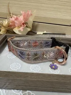 犬　首輪　ハンドメイド　インド刺繍リボン　小型犬　中型犬
