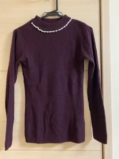 パープルリブ編み長袖セーター