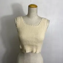 J.Crew リブニットタンク クロップド フリル ベージュ ヴィンテージ