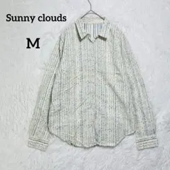 サニークラウズ シャツ ホワイト M ストライプ調 総柄 お出かけ着 春夏用のサムネイル