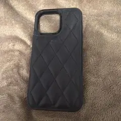 iPhone用 手帳型ケース ブラック キルティングデザイン