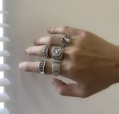 5点セット★メンズ 指輪 リング ヴィンテージ シルバー y2k韓国 アメカジ