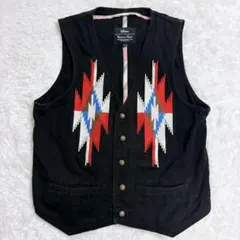 ORTIEGA'S オルテガ チマヨ ベスト 36 ブラック オルテガ チマヨ ベスト 36・100%ウール手織り/CHIMAYO ORTEGA'S HAND