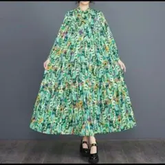 大きいサイズ オーバーサイズ　マキシワンピース 長袖花柄秋 ブラウス トップス