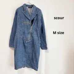 scour デニムワンピース　M ヴィンテージ風　フロント斜めジップ　長袖