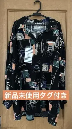 ナイスクラップ長袖シャツ 抽象柄 柄シャツ 秋コーデ レトロ 黒 ゆったり 総柄