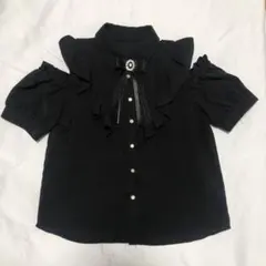 INGNI フリル付き黒半袖ブラウス　イング