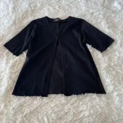ウイエ カーディガン 黒 L 半袖 ラメ ビーズ フリル シアー シック 美品のサムネイル