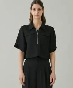 【STUDIOUS】フロントジップメッシュクロスシャツ　黒のサムネイル