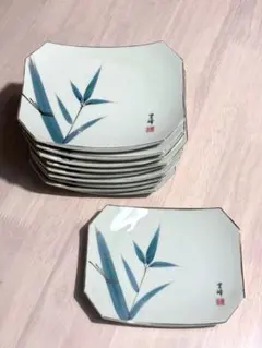 竹の絵柄 八角形皿 8枚セット