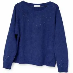 LOWRYS FARM スタッズ付きブルーニット【M】セーター 長袖