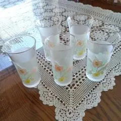花柄フロストガラス　一口ビールグラス5個セット