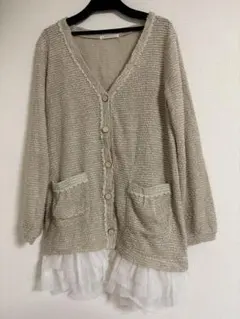 axes femme カーディガン フリル レース ベージュ ツイード Mサイズ