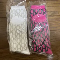 ha | za | ma クロスキー ロゴ ソックス 2足セット　ピンク　白