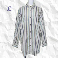 ✨極美品✨マーモット マルチストライプ 長袖シャツ（L）ゆったり 吸汗速乾 麻混のサムネイル