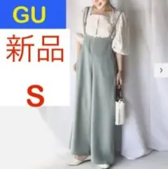 新品GUジーユー2WAYストラップサロペットワイドパンツSミントグリーン黄緑色のサムネイル