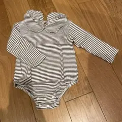 ストライプ柄ロンパース（長袖・ダブルカラー襟）