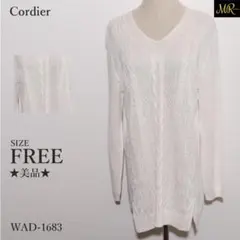 ★美品★ コルディア トップス セーター 長袖 ケーブル編み Vネック ロング丈のサムネイル