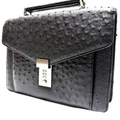 ハンドバッグ ビジネスバッグ レザー ブラック オーストリッチ