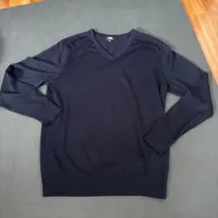 メンズ UNIQLO ネイビー Vネックセーター L 濃紺色