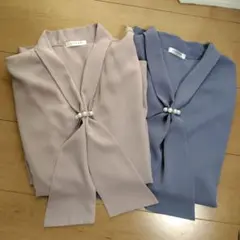 ボウタイ長袖ブラウス（ピンク・ブルー）