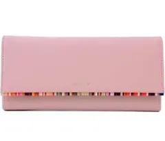ポール・スミスクロスオーバストライプトリム 本革 長財布 ピンク