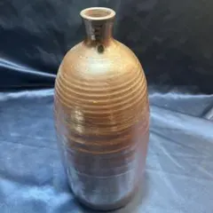 (746箱18)アンティークな茶色い陶器製円筒形花瓶