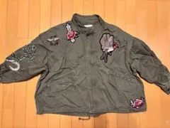 刺繍入りオリーブグリーンミリタリージャケット L