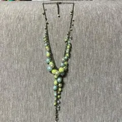 ネックレス　パール　カラー　ラリエット　Y字　ブロンズチェーン　グリーン　ブルー