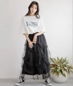 チュールレイヤードロングスカート