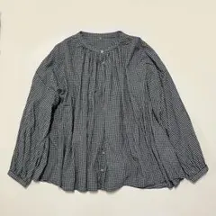 美品 ギャザーブラウス Aライン ワイドシルエット チェック柄 フリーサイズ