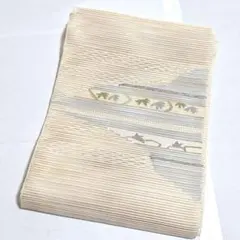 D 夏物 絽綴 波にちらし模様 金銀糸 白 太鼓 正絹 薄物 絽 紗 名古屋帯 