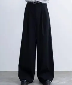 SINSS ２タックワイドストレートストライプスラックス ブラック M